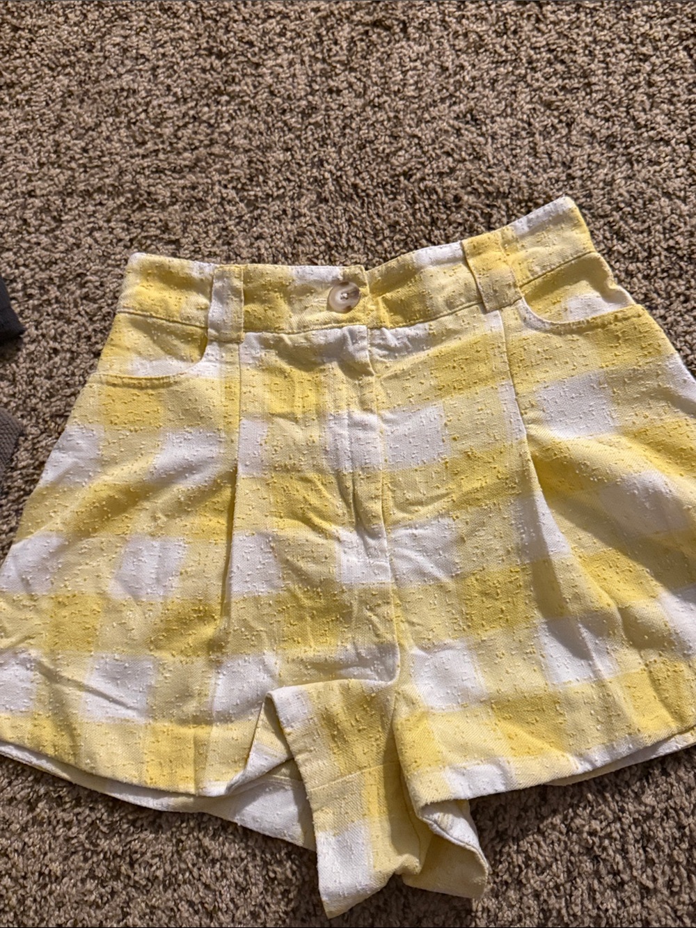 River Island Yellow White Gingham Textured High-Rise Shorts Size 8